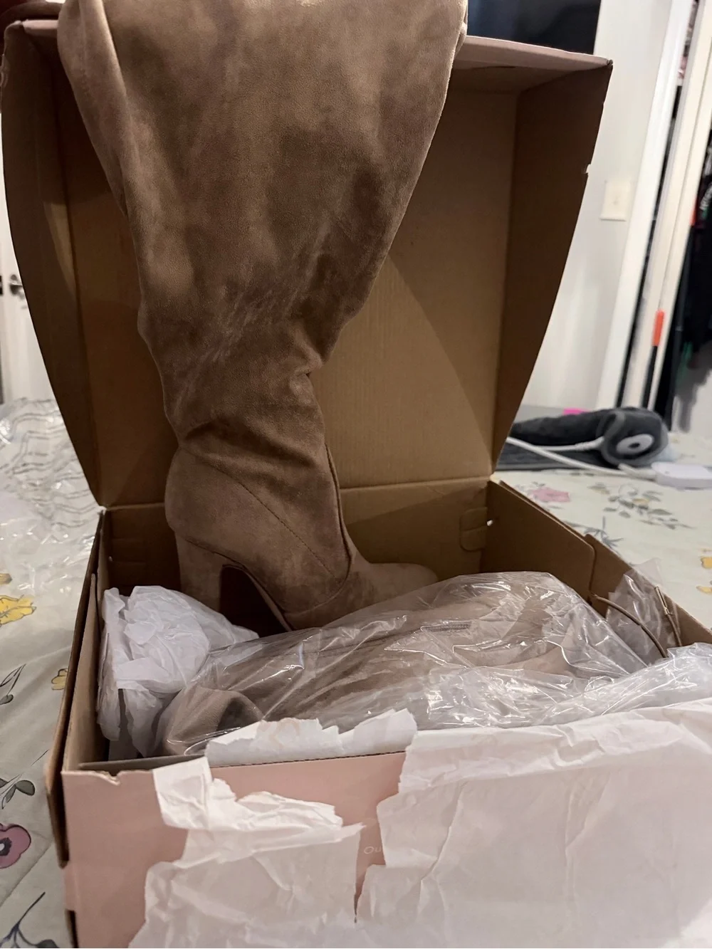 JustFab Tall Suede-Look Over-The-Knee Boots in Tan